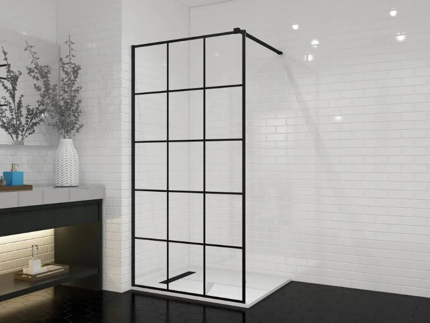 Black Square Partition Single Shower Wall