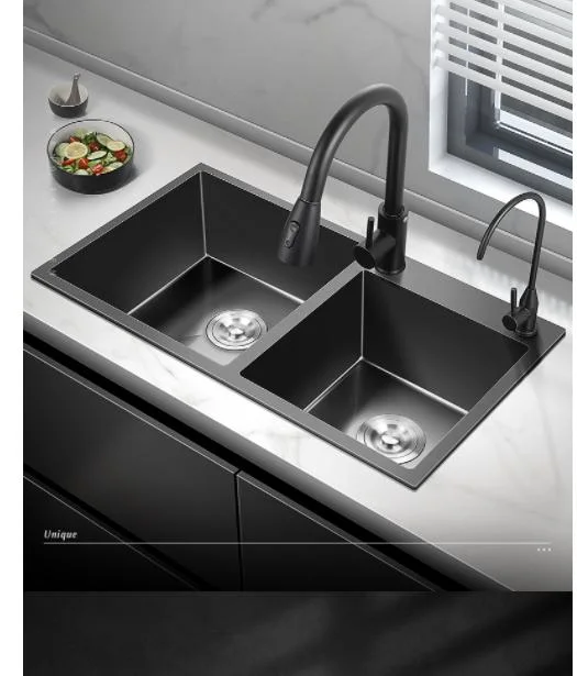 Handmade Stainless Steel Nano Black Double Bowl Kitchen Sink Customize Stainless Steel Laundry Sink